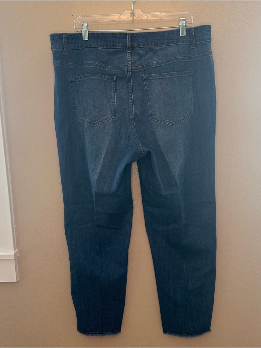 dressbarn Straight Leg Fringe Hem Women’s Jeans - Dark Blue Wash - Picture 2 of 5
